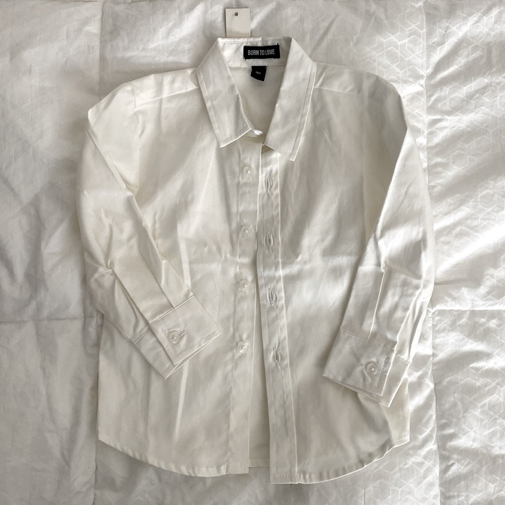 Born to Love; White button down long sleeve shirt 18 months